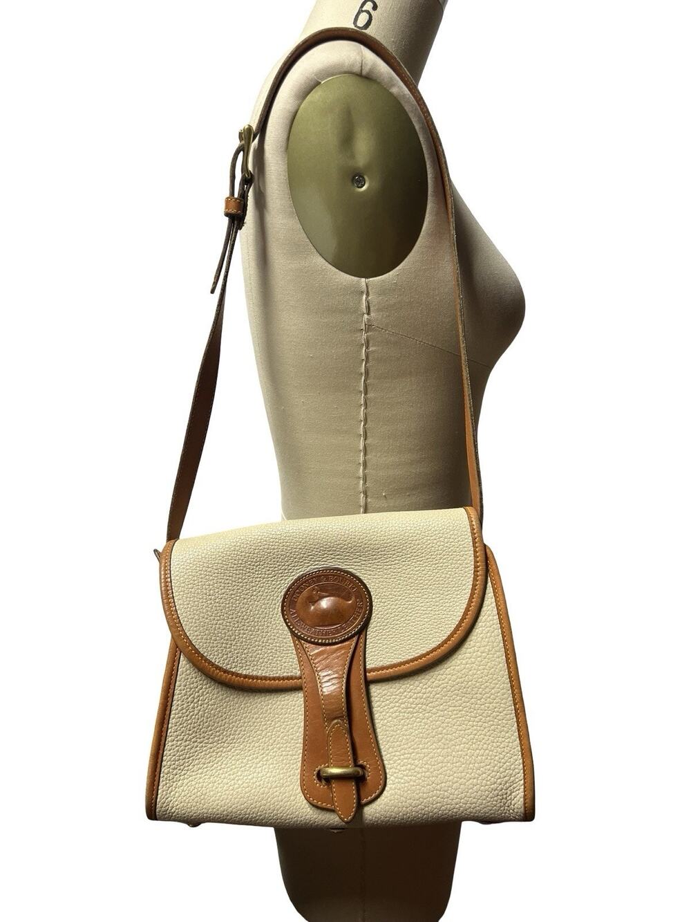 Vintage Dooney & Bourke Essex Purse Bone W/Brown Trim AWL Shoulder Bag